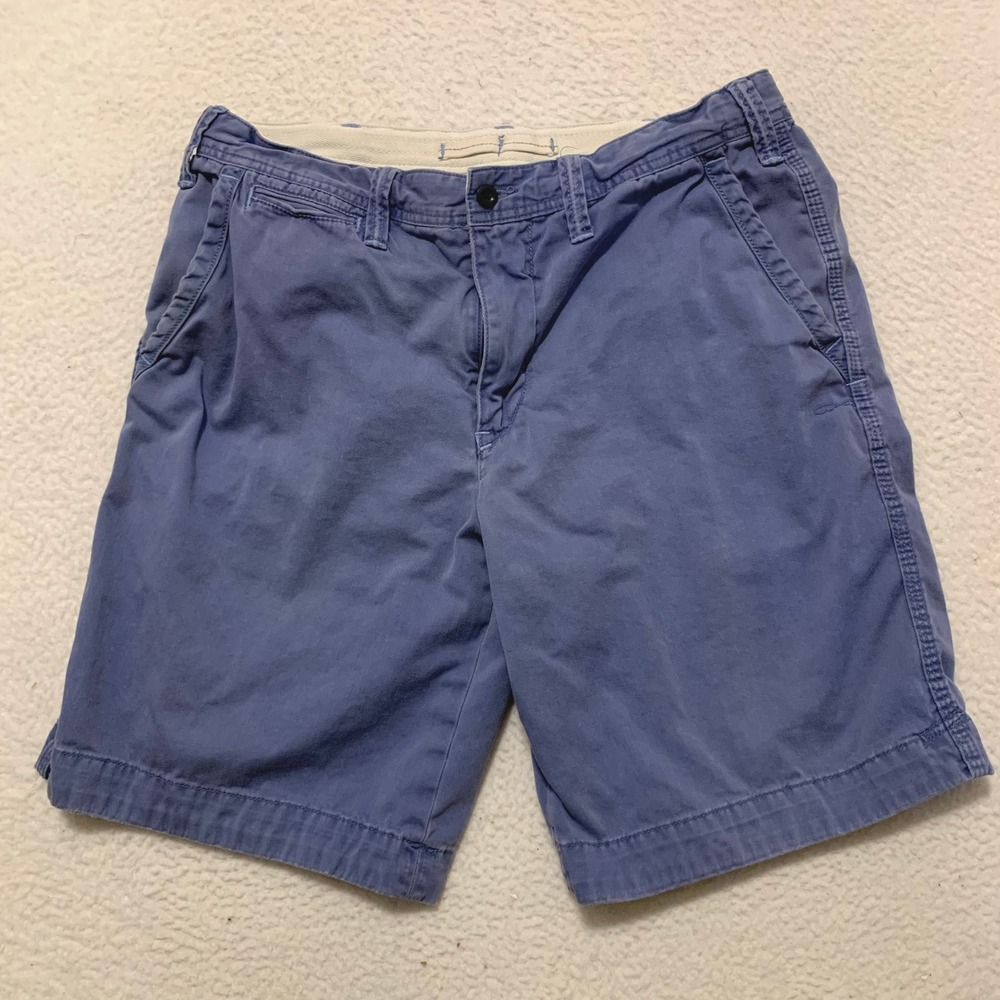 VTG Polo Ralph Lauren Chino Shorts Mens 32 FITS 33x9 Cotton Drawstring Zip Blue